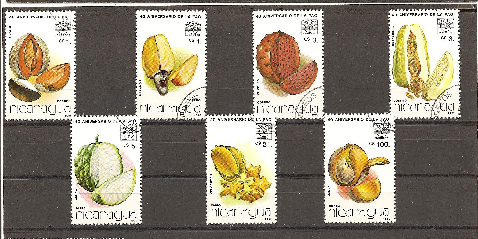 22963 - Nicaragua - serie completa usata + posta aerea: Frutti tropicali - 40° anniversario della FAO