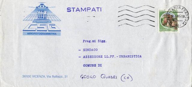 23250 - Cast. L.250 su busta stampe Vicenza 16.9.1985