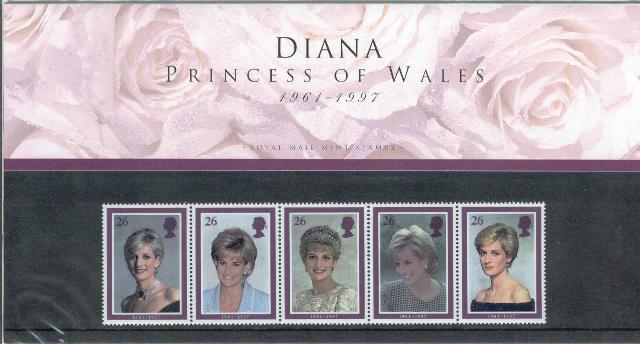 35751 - 1998 - Omaggio alla Principessa Diana - striscia di 5 val. nuovi  in Folder