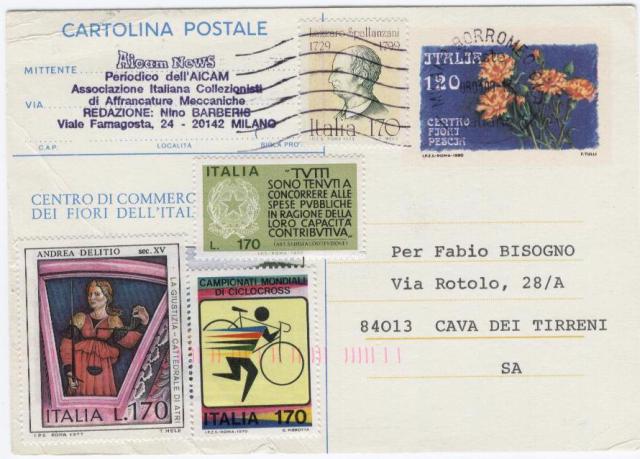 24426 - 1980 Valle dei fiori Pescia L.120 usato con francobolli aggiunti