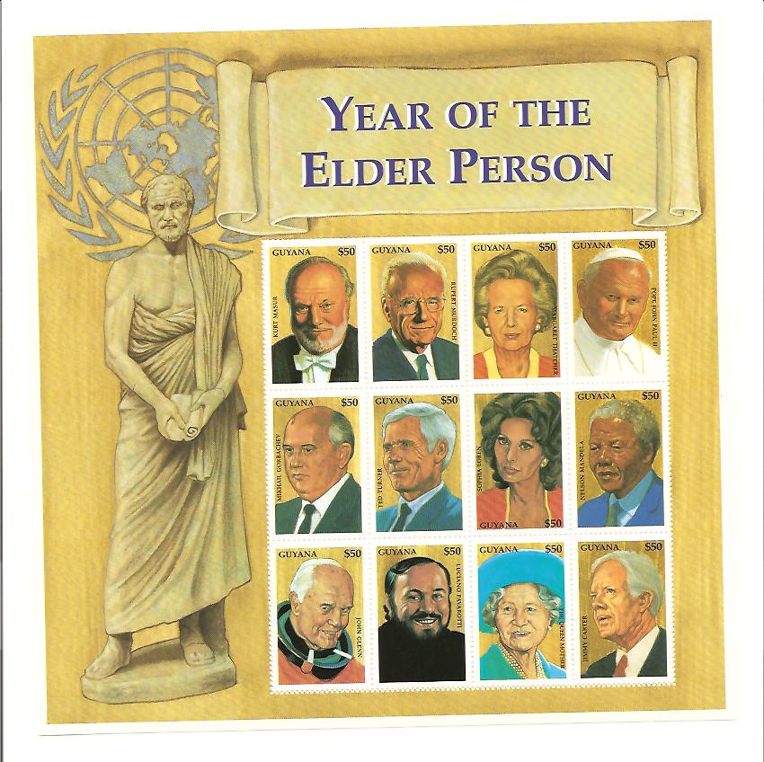 24485 - Guyana - foglietto nuovo: Anno della persone anziane - celebrit