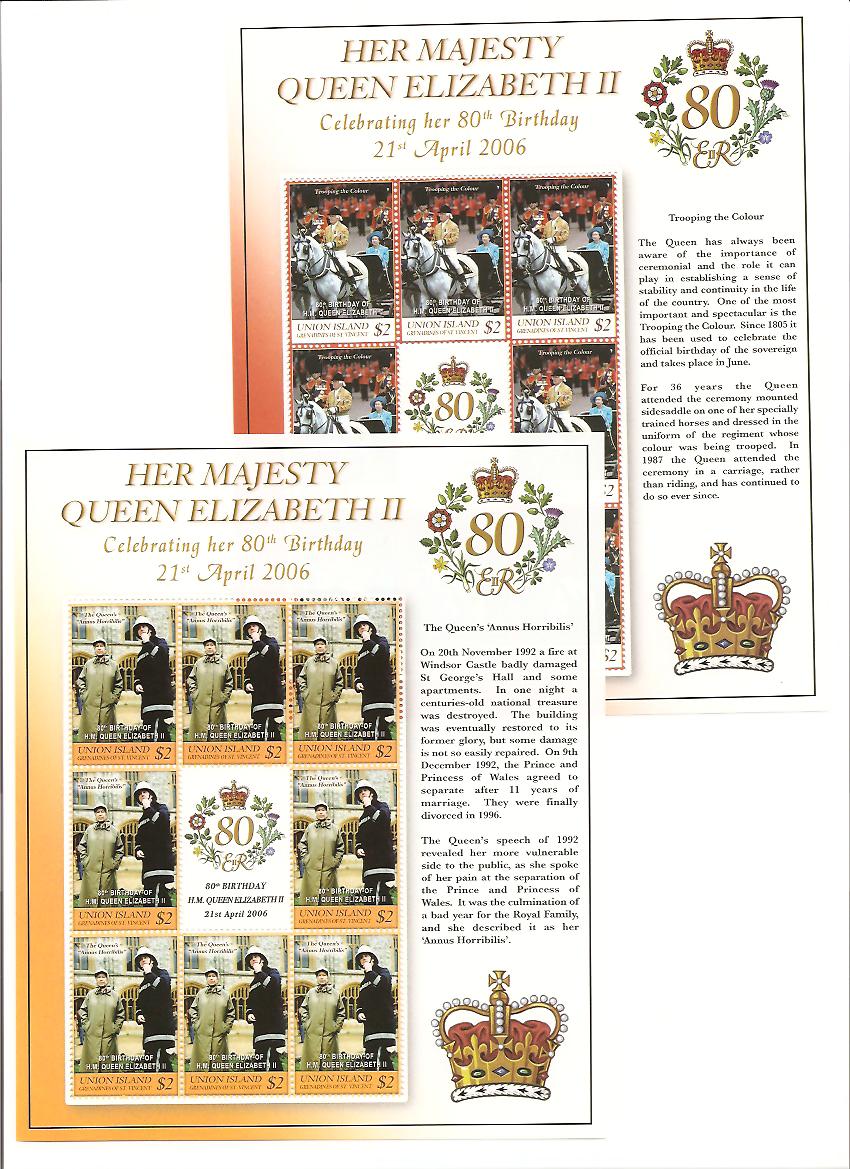24494 - Union Island - 4 foglietti nuovi: 80 compleanno della Regina Elisabetta II - non visible x intero