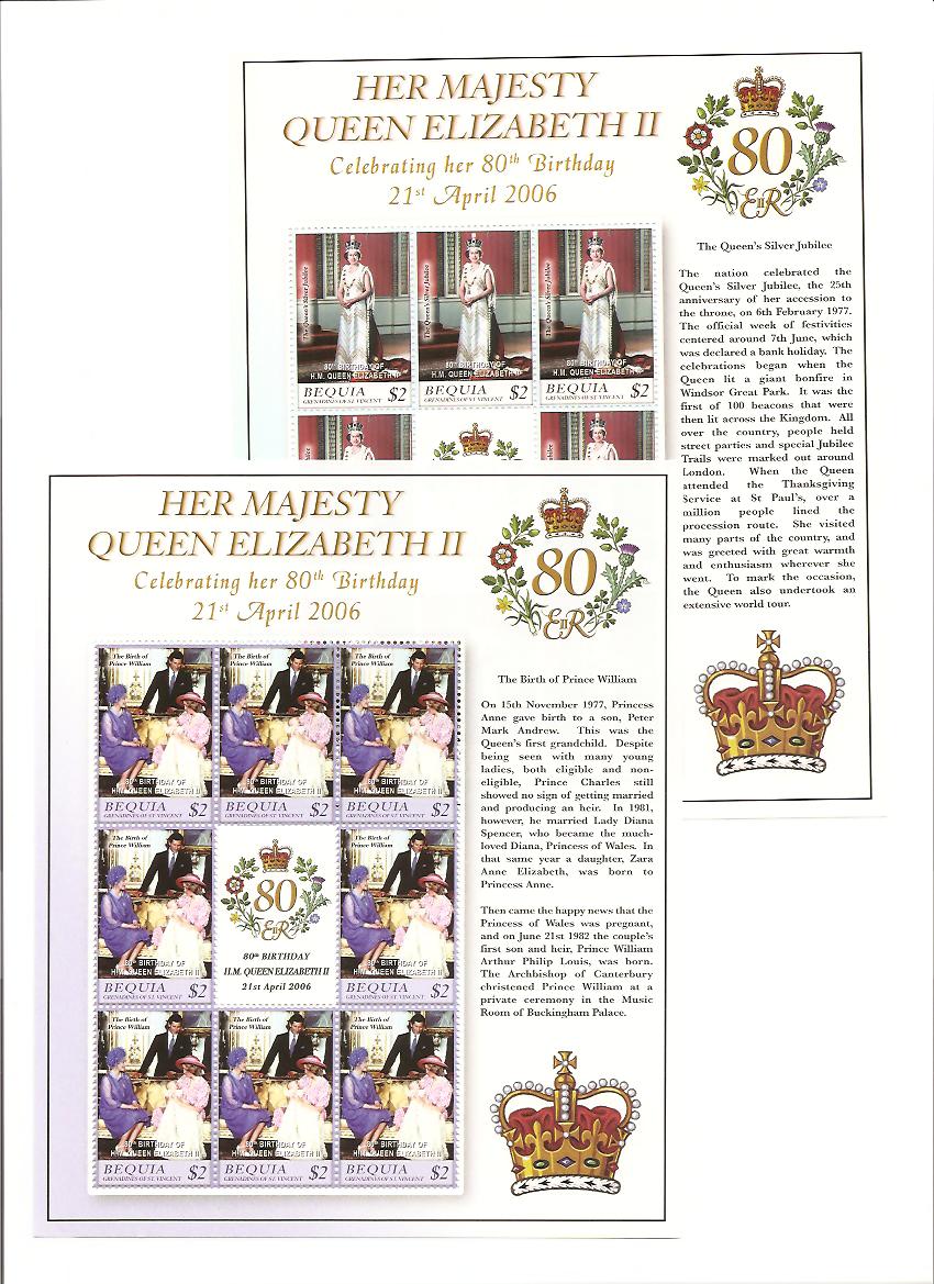24495 - Bequia - 4 foglietti nuovi: 80 compleanno della Regina Elisabetta II - non visible x intero