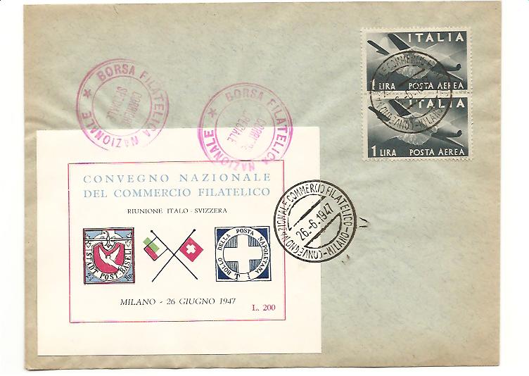 24498 - Italia - busta con foglietto erinnofilo: Convegno Nazionale del Commercio filatelico. 1947 con annullo