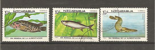 25152 - Nicaragua - serie completa usata: Giornata mondiale dell alimentazione - pesci