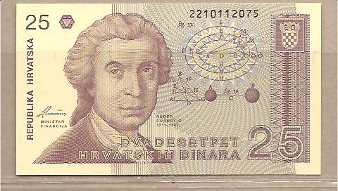25175 - Croazia - banconota non circolata da 25 Dinari - 1991 -