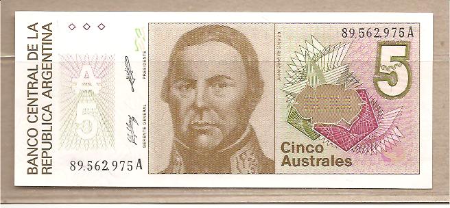 25297 - Argentina - banconota non circolata da 5 Australes
