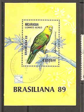 25457 - Nicaragua - foglietto usato: Pappagallo