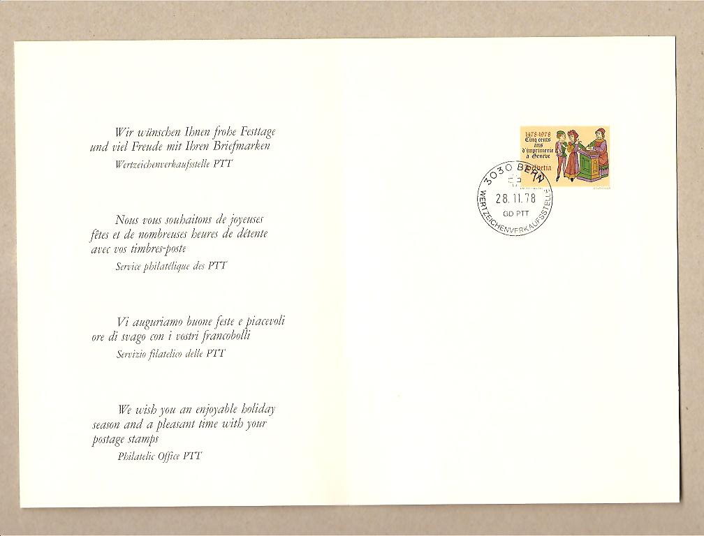 25550 - Svizzera - carnet augurale delle poste Svizzere - Natale 1978 -
