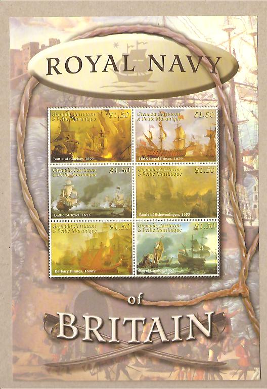 25879 - Grenadine - serie completa nuova in foglietto: Navi Reali della Gran Bretagna - Battaglie Navali