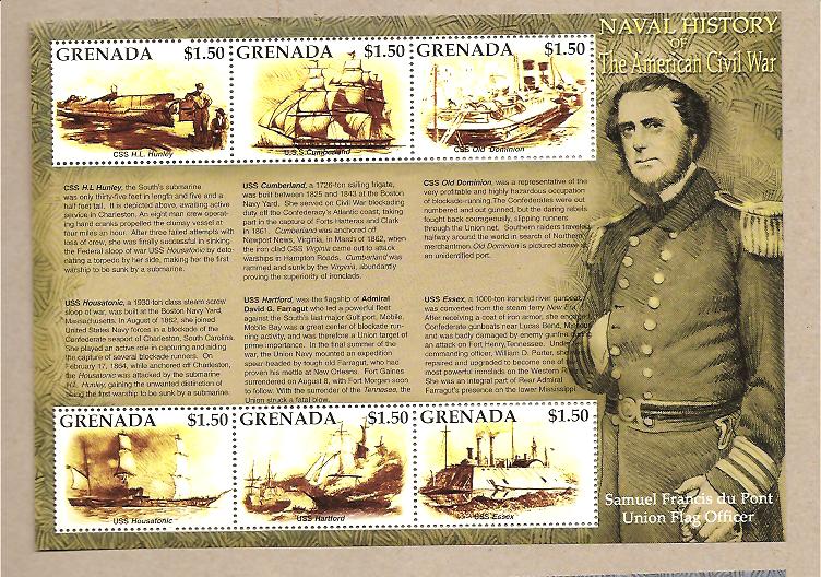 25886 - Grenada - serie completa in foglietto: Navi storiche della Guerra di Seccessione