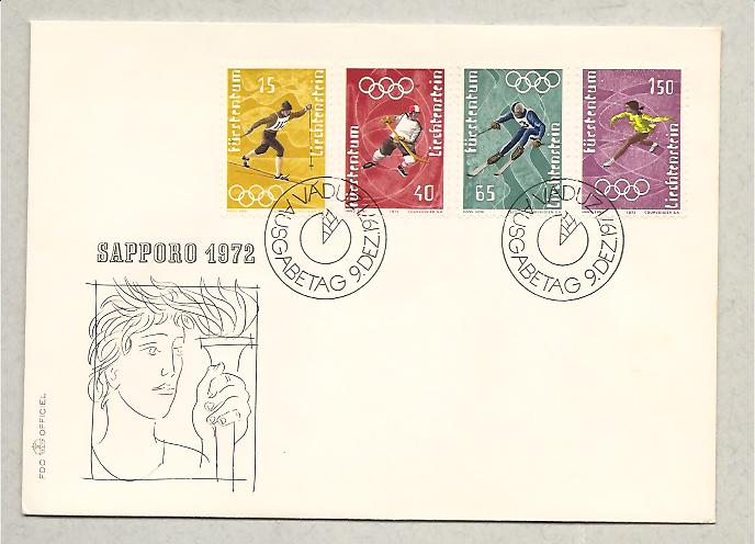 26151 - Liechtenstein - busta fdc con serie completa: Olimpiadi invernali di Sapporo 1972