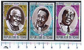 26253 - TCHAD  1971-3457 -Yv.A93/95 *	 Famosi Musicisti  Afro-Americani - 3 valori serie completa timbrata	