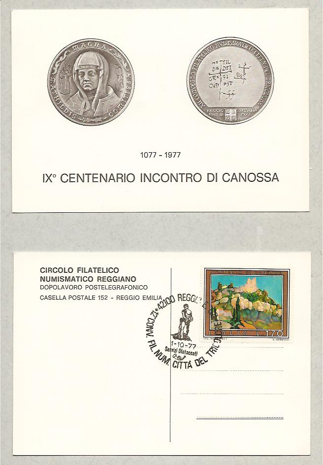 26323 - Italia - cartolina fdc commemorativa del IX Centenario dell incontro a Canossa tra Gregorio VII ed Enrico IV - 28.01.1077