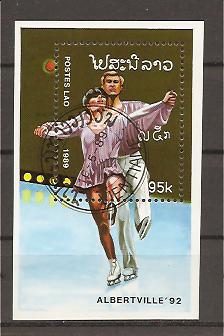 26641 - Laos - foglietto usato: Olimpiadi invernali di Albertville 1992 - pattinaggio artistico