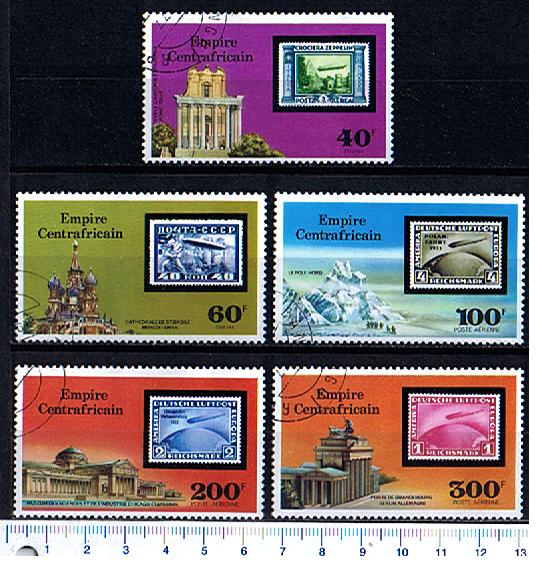 26895 - CENTRAFRICA  1977-3727-Yvert  295/6+A167/9 * Retrospettiva Dirigibili Zeppelin,riproduzione francobolli - 5 valori serie completa timbrata