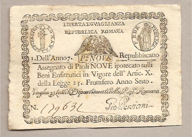 27226 - Rep. Romana - Biglietto da 9 Paoli (90 Baiocchi) - anno 1799 - OTTIMO STATO DI CONSERVAZIONE