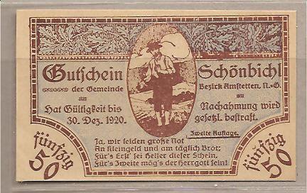 27417 - *Austria -Notgeld (biglietti sostituti delle monete) da 50 Heller - 1920 -