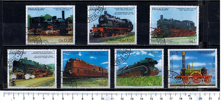 27438 - PARAGUAY,  Anno 1984-268  Treni Inglesi a vapore diversi  -  7  valori serie completa timbrata