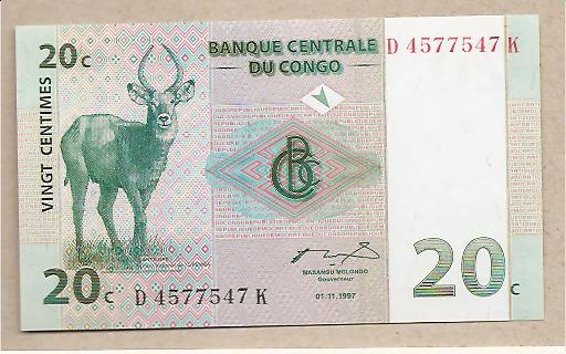 27606 - Congo - banconota non circolata da 20 Centesimi - 1997 -