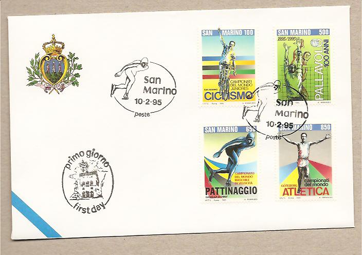 28181 - San Marino - busta fdc con serie completa e annullo speciale: Lo sport mondiale del 1995