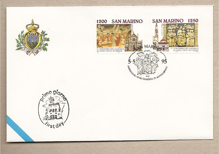 28184 - San Marino - busta fdc con serie completa e annullo speciale: 7 centenario della Basilica di Santa Croce di Firenze