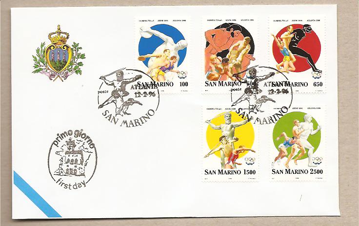 28253 - San Marino - busta fdc con serie completa ed annullo speciale: Centenario dei Giochi Olimpici moderni
