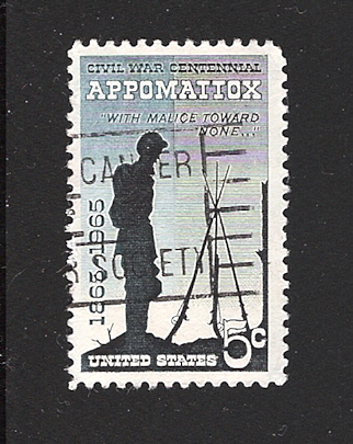 28299 - U.S.A.-1965 - valore usato da 5 c. emissione per il Centenario della Guerra Civile-APPOMATTOX - in buone condizioni.