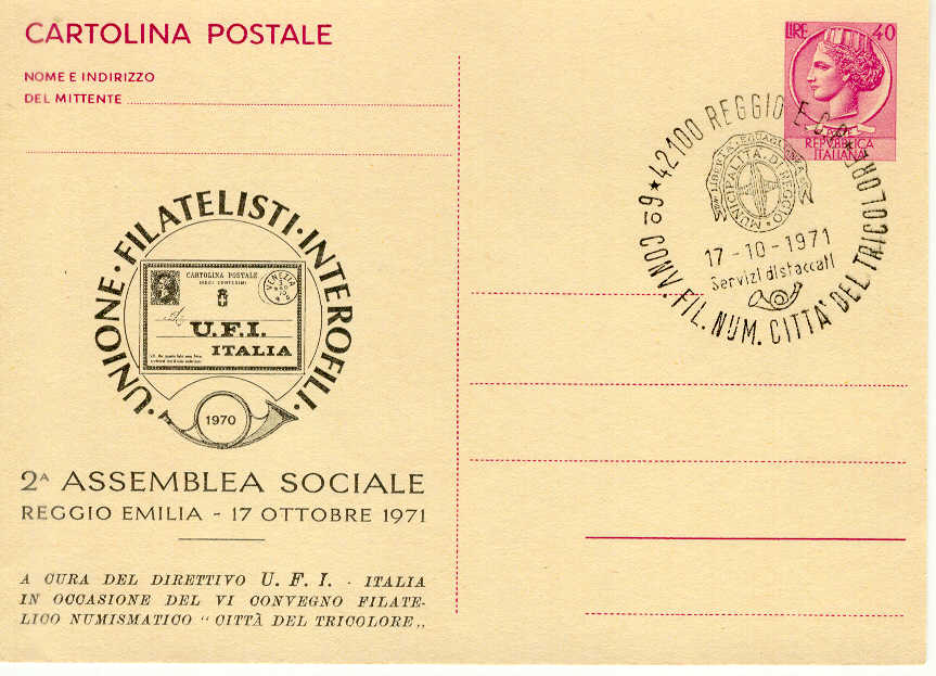 2834 - Italia - cartolina postale II congresso U.F.I. - (1971)