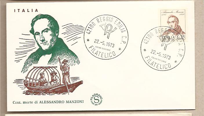 28378 - Italia - busta fdc con serie completa: centenario della morte di Alessandro Manzoni