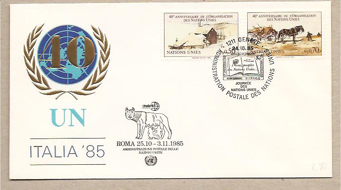 28563 - ONU Ginevra - busta fdc con serie competa: 40 anniversario delle Nazioni Unite