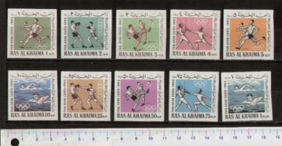 28874 - RAS AL KHAIMA 1966-37-46 Giochi Pan Arabi del Cairo 1965 - 10 valori non dentellati serie completa nuova ** MNH