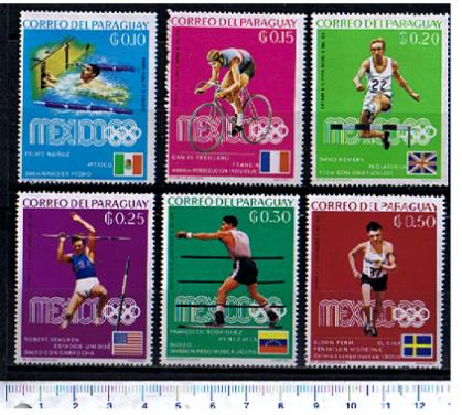29240 - PARAGUAY  1969-3519  Vincitori olimpiadi del Messico  - 6 valori serie completa senza colla (Lavata)	1000/1005