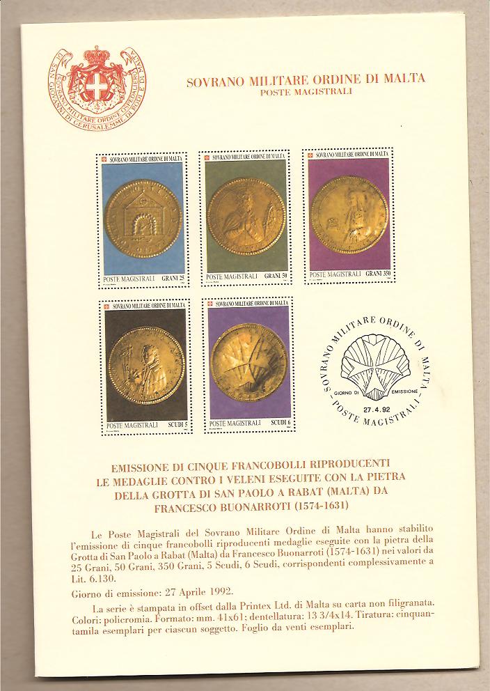 29469 - SMOM - Bollettino informativo dell emissione  Le medaglie contro i veleni di Buonarroti  - n3/92/15