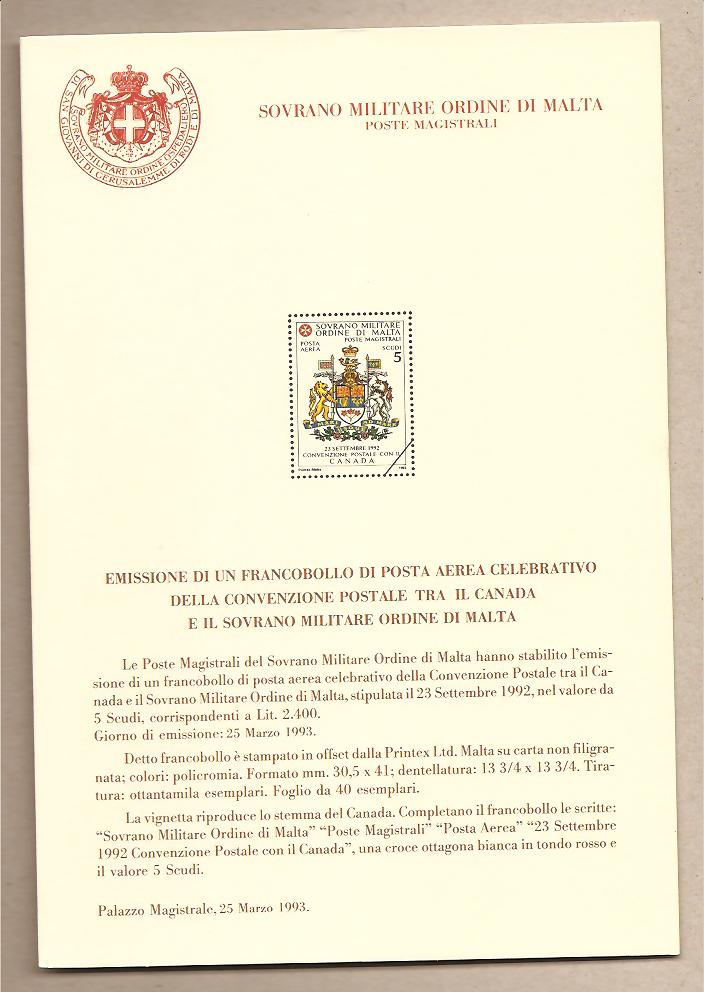 41306 - SMOM - bollettino illustrativo dell emissione: Convenzione postale con il Canada - n 4/93/27