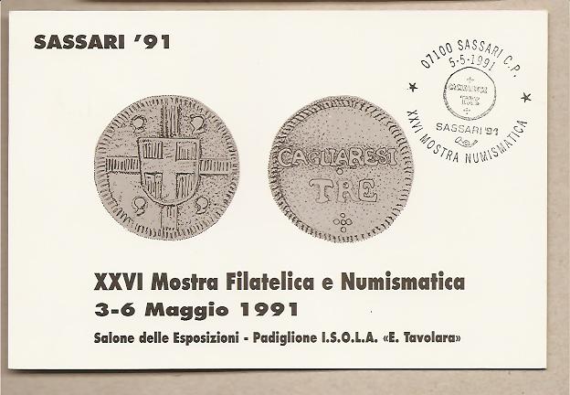 29682 - Italia - cartolina commemorativa della XXVI Mostra filatelica Sassari 1991