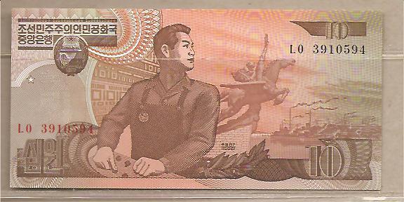 29766 - Corea del Nord - banconota non circolata da 10 Won - 1998