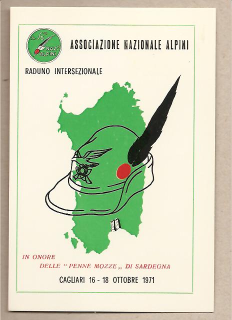 29825 - Cartolina con annullo speciale: Raduno intersezionale Alpini in onore delle Penne Mozze di Sardegna - 1971 -