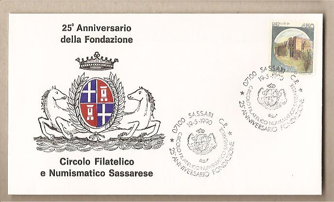 29938 - Italia - busta con annullo speciale: 25 Anniversario della fondazione Circolo filatelico di Sassari - 1990
