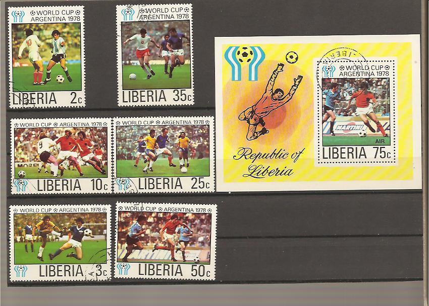 41705 - Liberia - serie completa usata + foglietto: Coppa del mondo Argentina 78