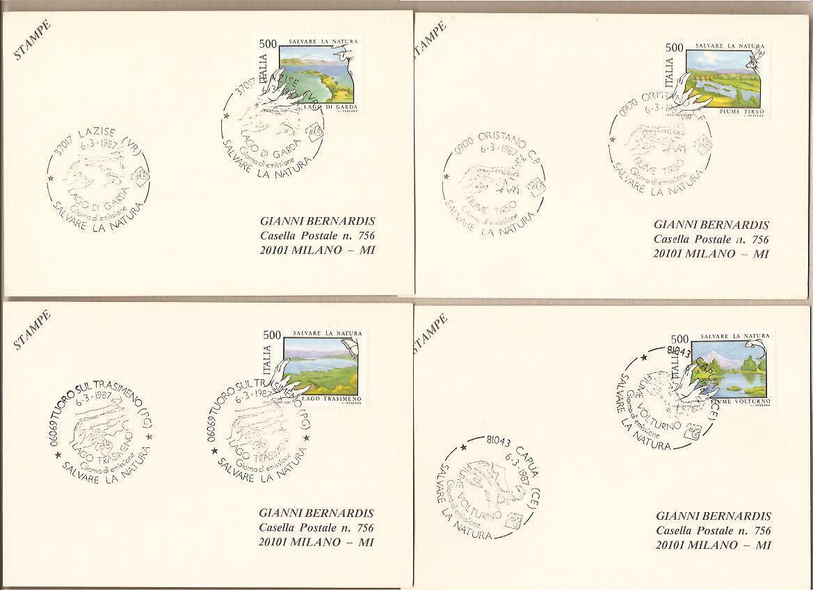 30278 - Italia - 4 cartoline con annullo speciale e serie completa: Salvaguardia della natura: Fiumi e Laghi