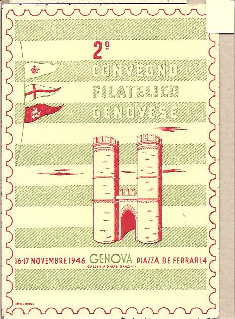 30394 - Genova - cartolina  2 Convegno Filatelico Genovese - con annullo 2 Convegno Filatelico 1946