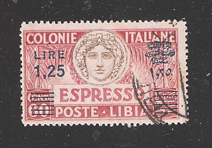 30438 - LIBIA - Colonie Italiane - 1927: valore espresso usato da L.1,25 soprastampato in azzurro su 60 c. dent. 14 - in buone condizioni.