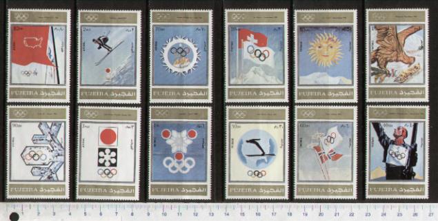 30485 - FUJEIRA (ora U.E.A.), 1972-948-59 - Storia delle olimpiadi invernali - 12 valori dent. Sere completa nuova senza colla