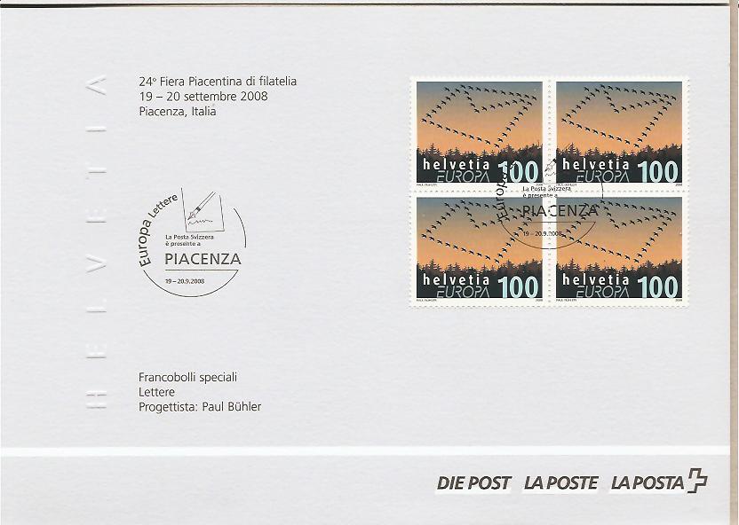 30820 - Svizzera - Folder con quartina ed annullo speciale: Europa 2008