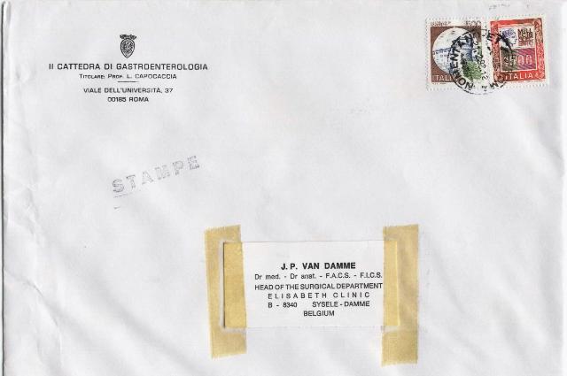 31055 - Alto Valore L.1500 + Cast. L.500 su busta stampe estero Roma 21.2.1992. Diretta in Belgio