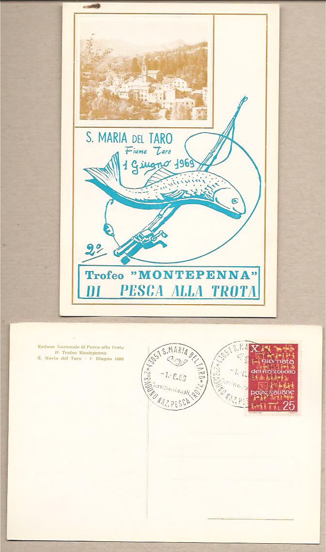 40335 - S. Maria del Taro (PR) - 2 Torfeo Montepenna di Pesca alla Trota - 01.06.1969 - con annullo speciale