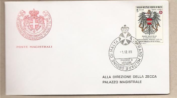 31457 - SMOM - busta FDC con serie completa: Posta Aerea - Convenzione postale con l Austria - 1989