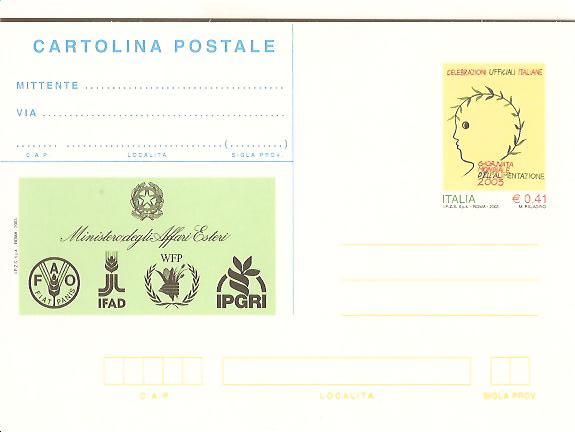 31851 - Italia - cartolina postale nuova: Giornata Mondiale dell alimentazione - 2003