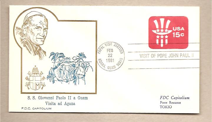 32025 - USA - Viaggio di S.S. Giovanni Paolo II a Guam - busta postale speciale viaggiata per Tokio - 1981